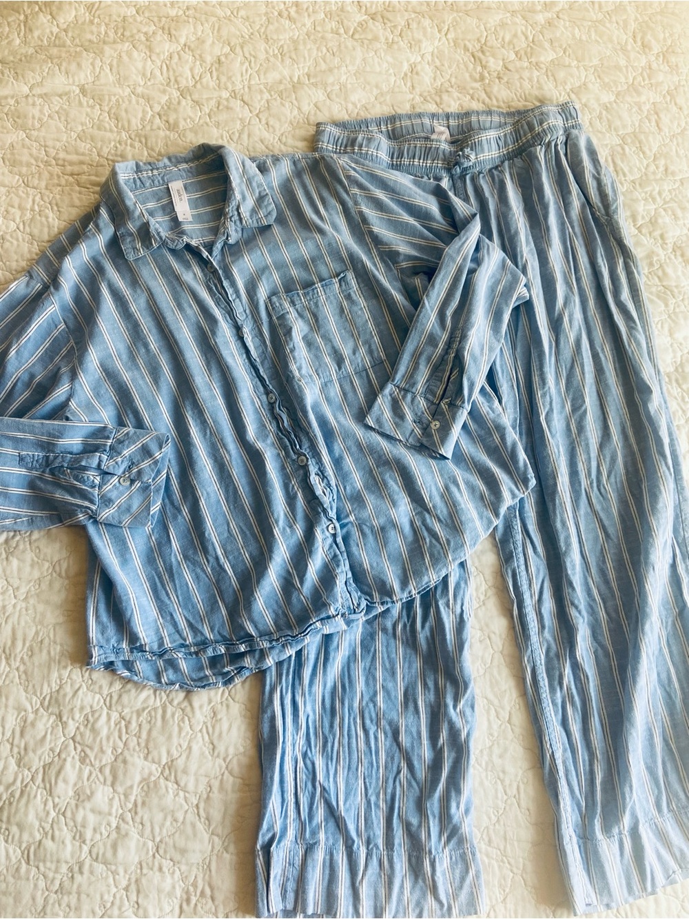 Auden Blue and White Striped Sleep Set- Shirt and Pants M